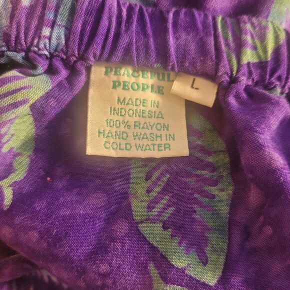 Peaceful People Botanical Leaf Print Midi Skirt Women's Large Purple Rayon Boho - Picture 6 of 7